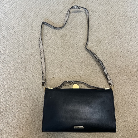 Vince Camuto Black Leather Clutch / Crossbody with Snake and Gold Accents - Picture 4 of 5